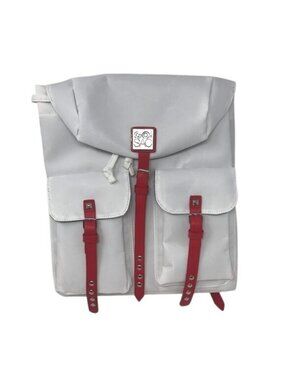 Go Sac White Red Nylon Drawstring Small Backpack Two Front Pockets